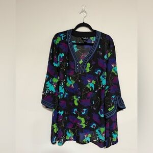 Maggie Barnes Black Floral Sheer Sequined Trim Tunic Top Size 3X